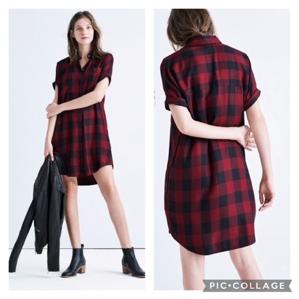 Madewell Courier Shirt Dress Red Black Buffalo Plaid Size S